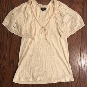 Anthropologie Cream Lace Detail Top